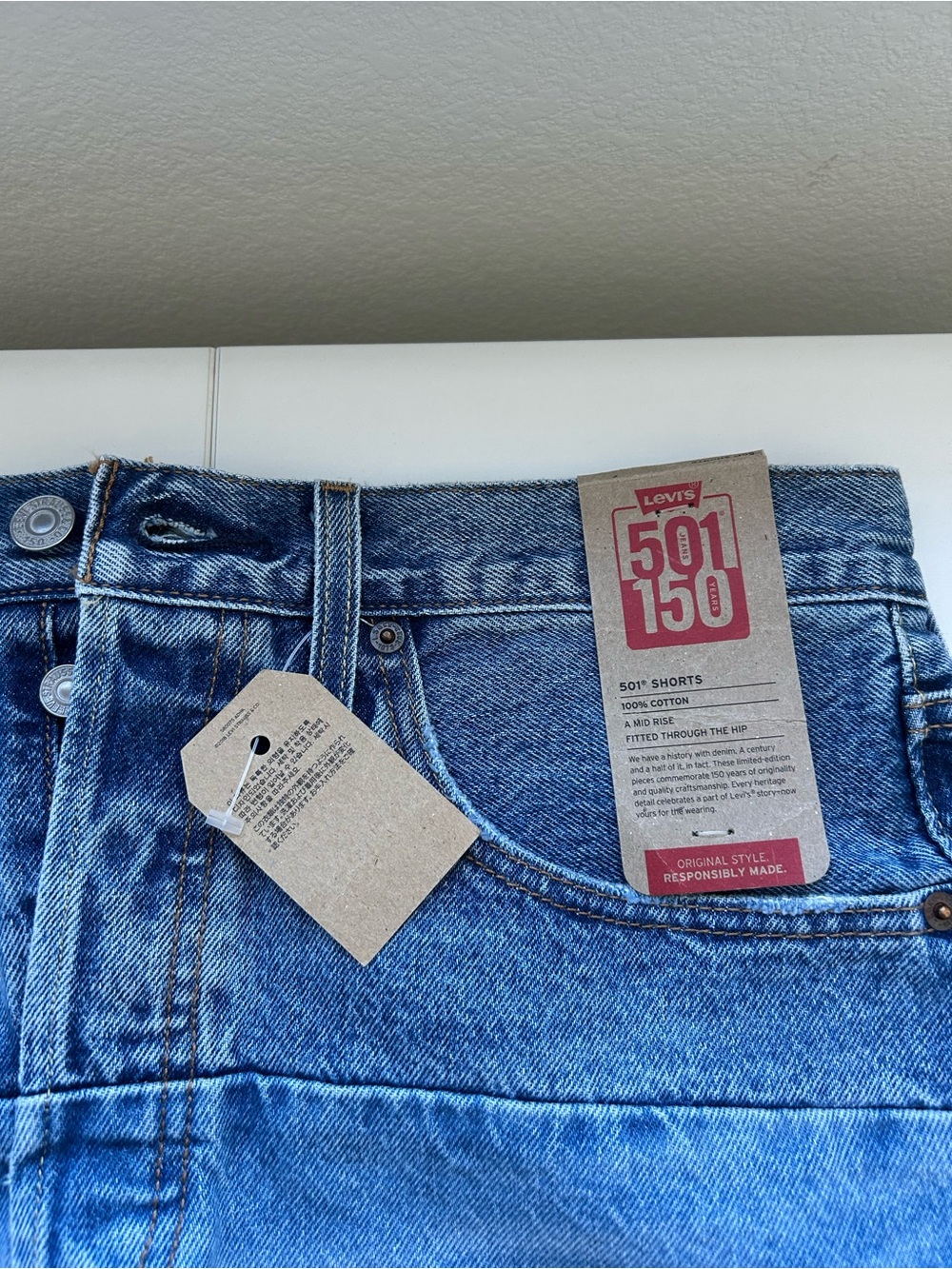 Levi's Two-Tone Cutoff Denim Shorts - Blue - Picture 2 of 4